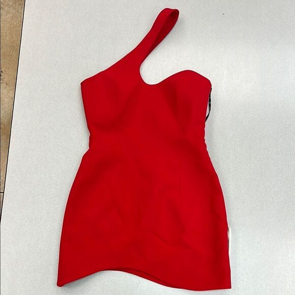 Red Asymmetrical One-Shoulder Cocktail Dress - Picture 1 of 6
